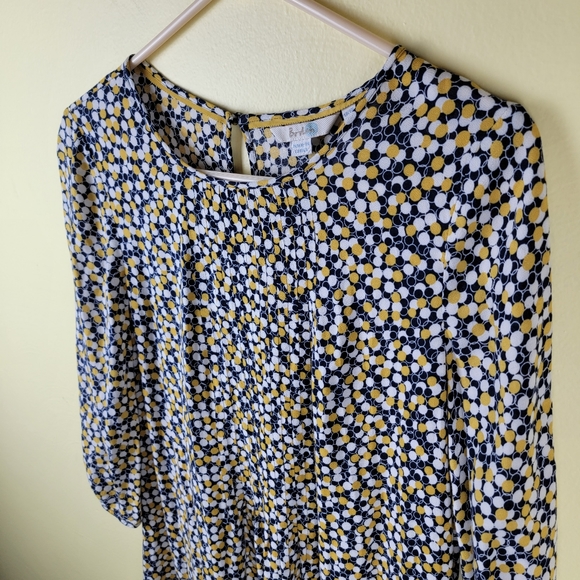 BODEN Aurelia Circles Yellow Navy Blue 1/2 Sleeve Viscose Tunic Dress size 6L - Picture 5 of 12